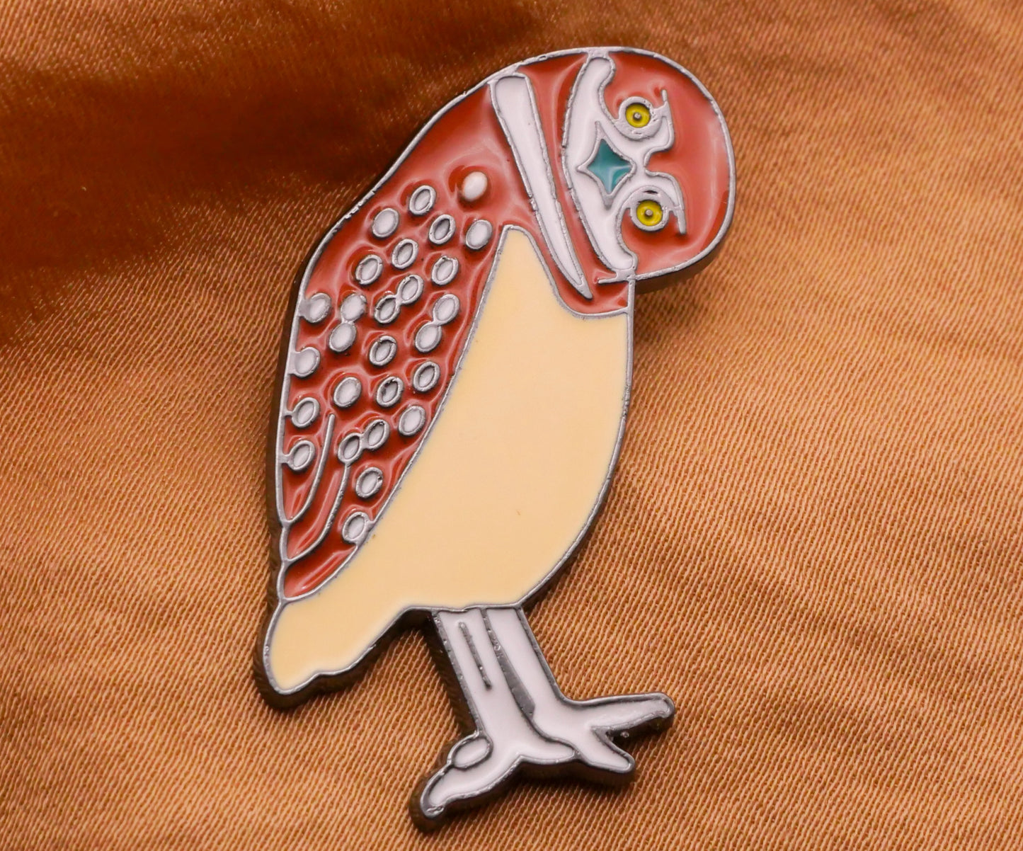 Owl Bird Head Tilt Enamel Metal Button 26x34mm
