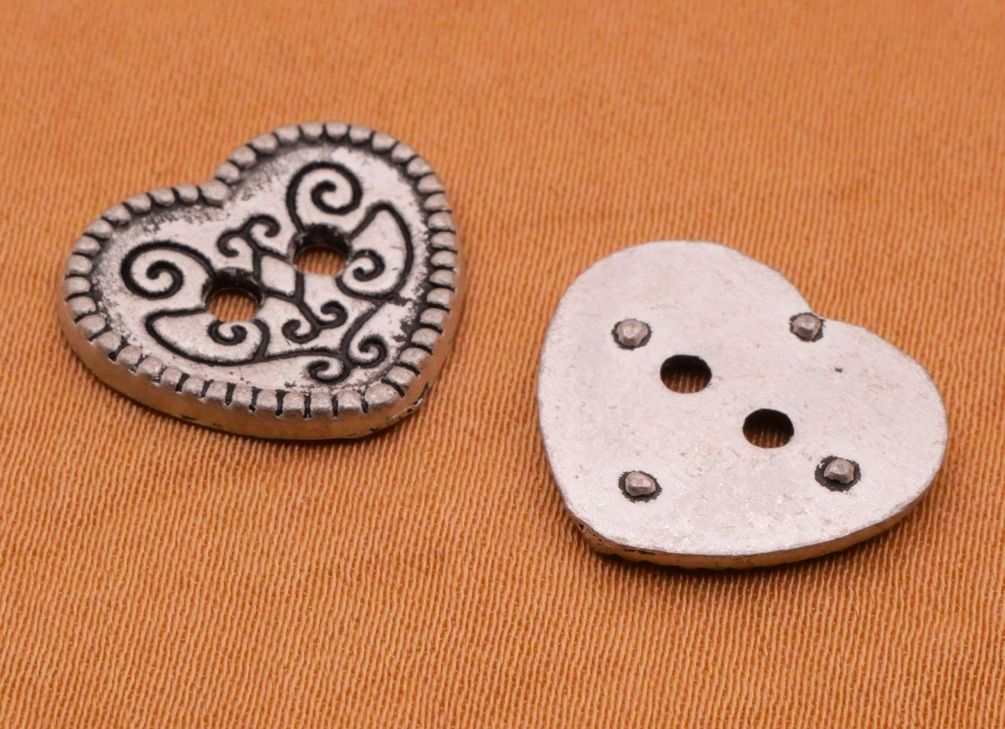 Heart Filigree Sew-Thru Silver Metal Pair of Buttons 14x15mm