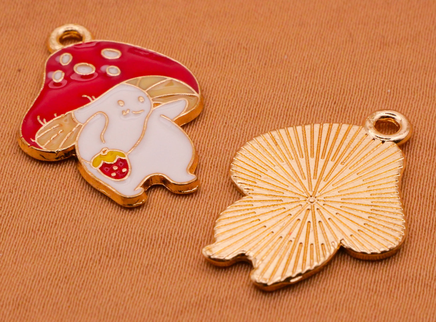 Mushroom Friend Strawberry Purse Enamel Metal Pair of Charms Embellishments 18x25mm