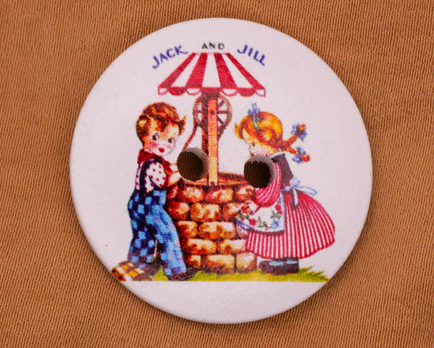 Jack and Jill Nursery Rhyme Wood Sew-Thru Button 30mm