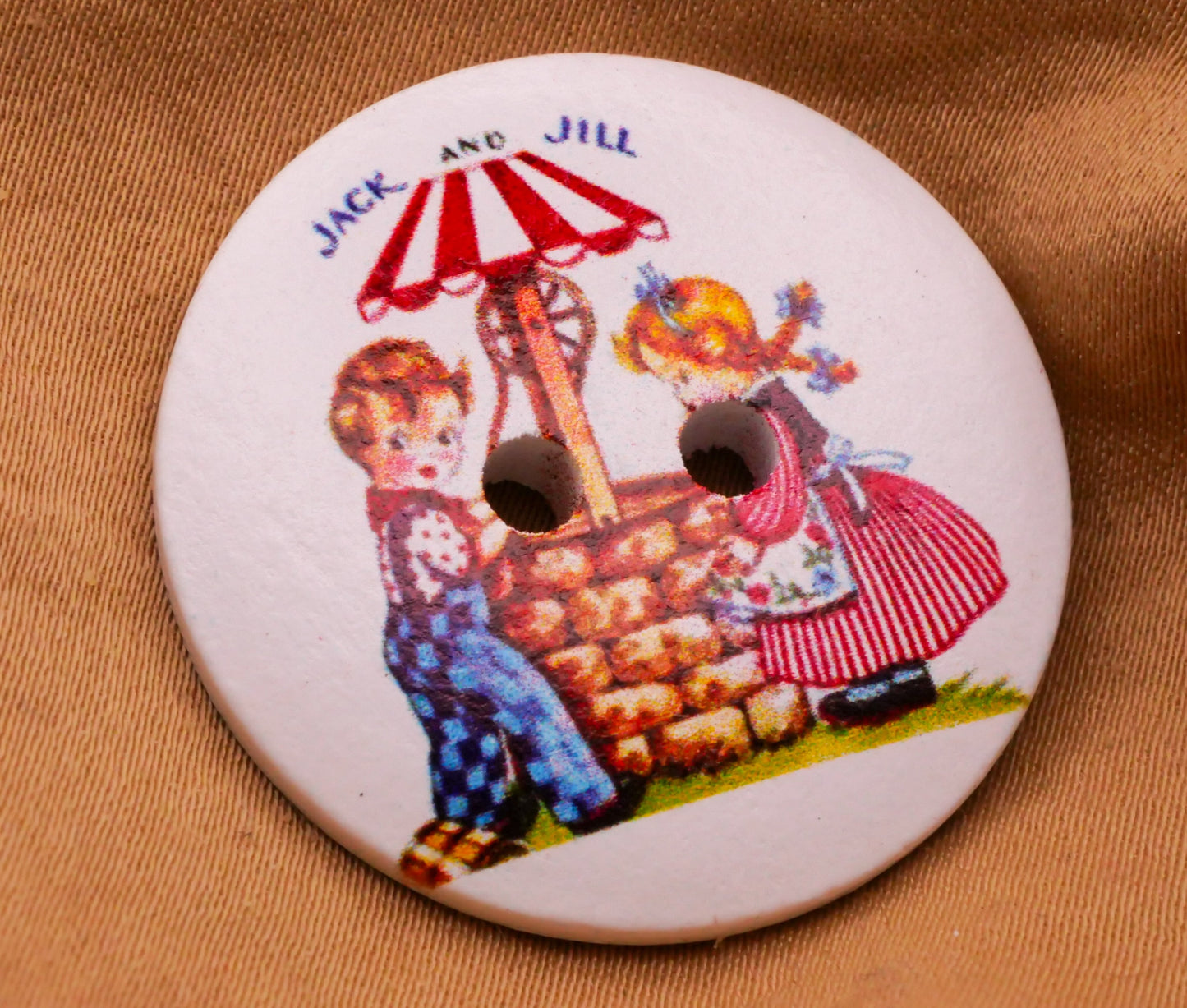 Jack and Jill Nursery Rhyme Wood Sew-Thru Button 30mm