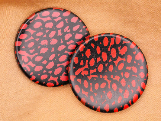 Organic Abstract Red Black Large Vintage Plastic Pair of Buttons 34mm