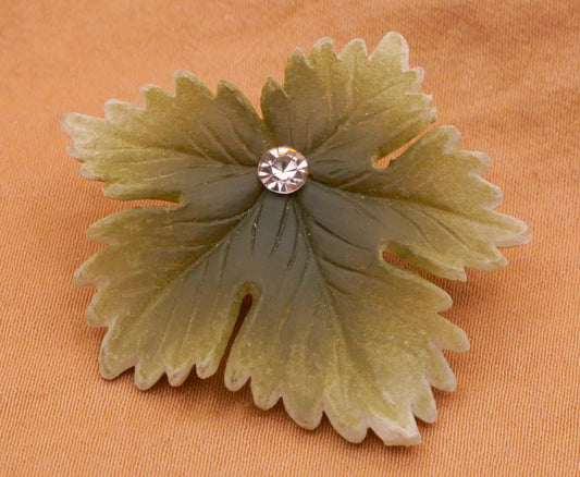 Leaf Realistic Large Vintage Plastic Glass Rhinestone Button 33mm