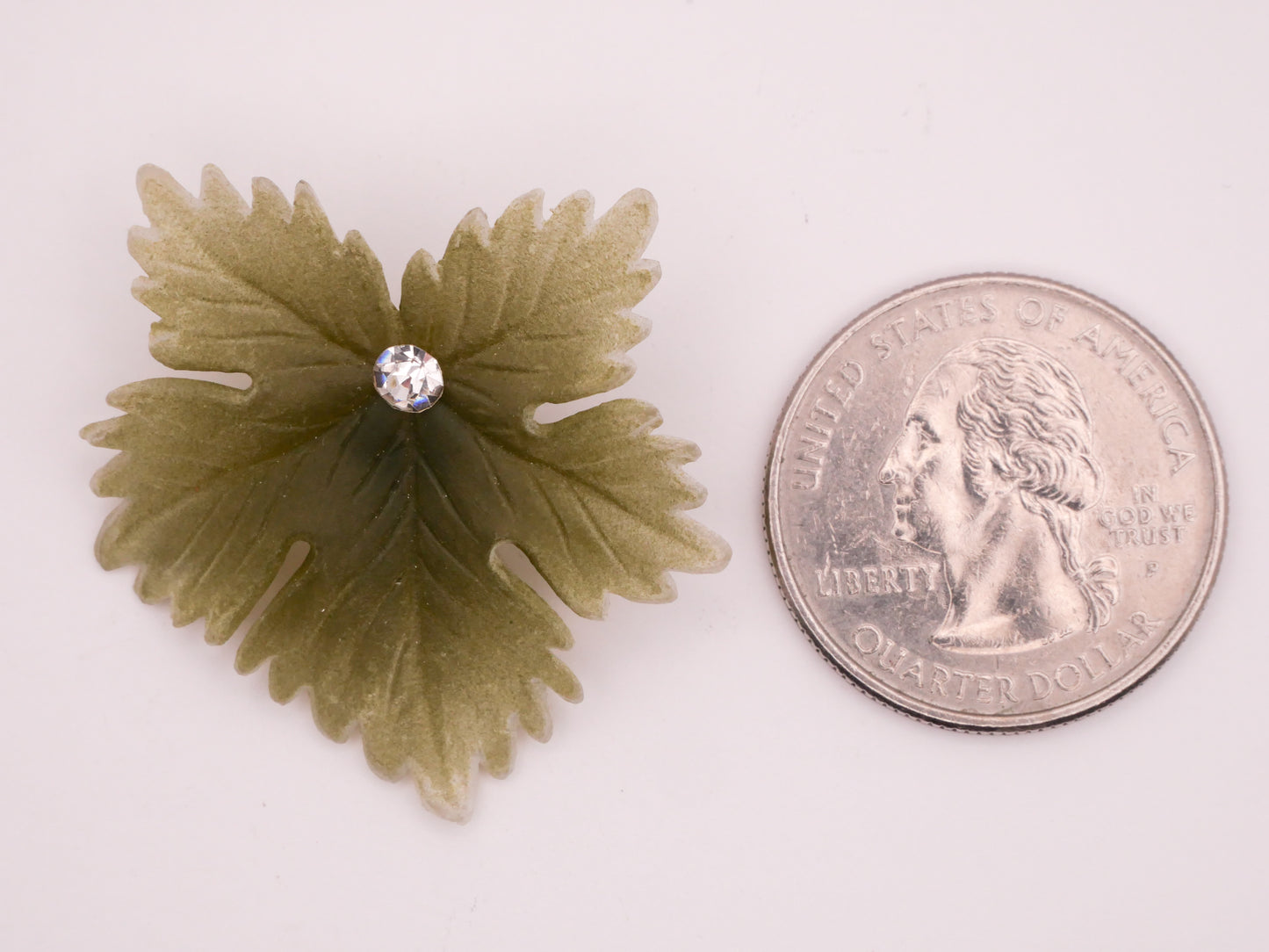 Leaf Realistic Large Vintage Plastic Glass Rhinestone Button 33mm