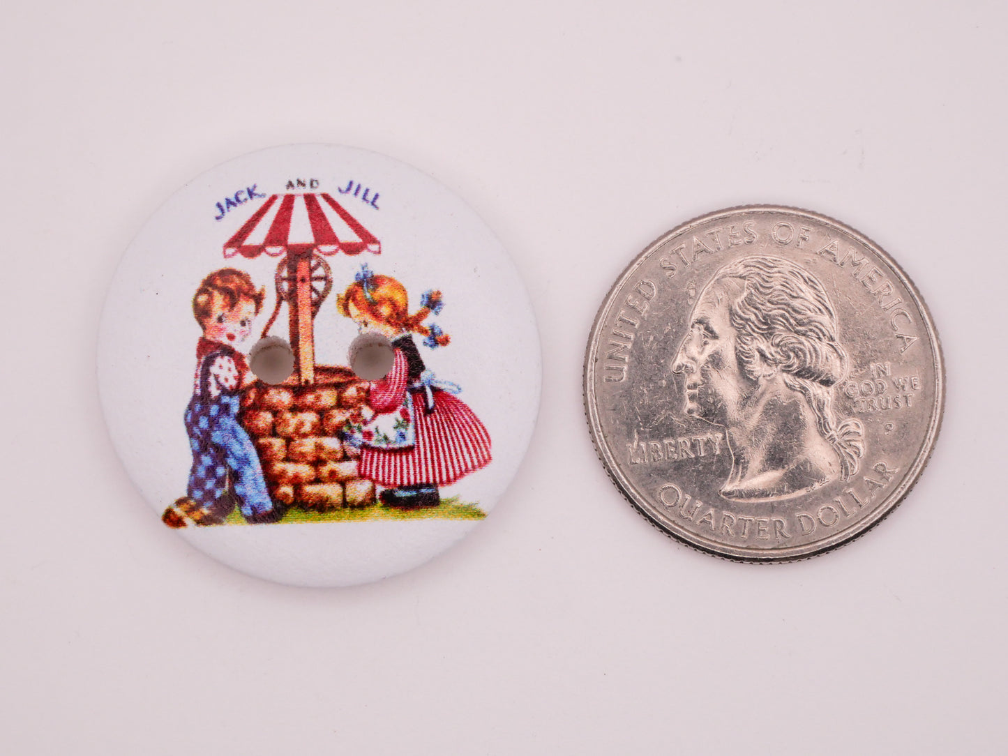 Jack and Jill Nursery Rhyme Wood Sew-Thru Button 30mm