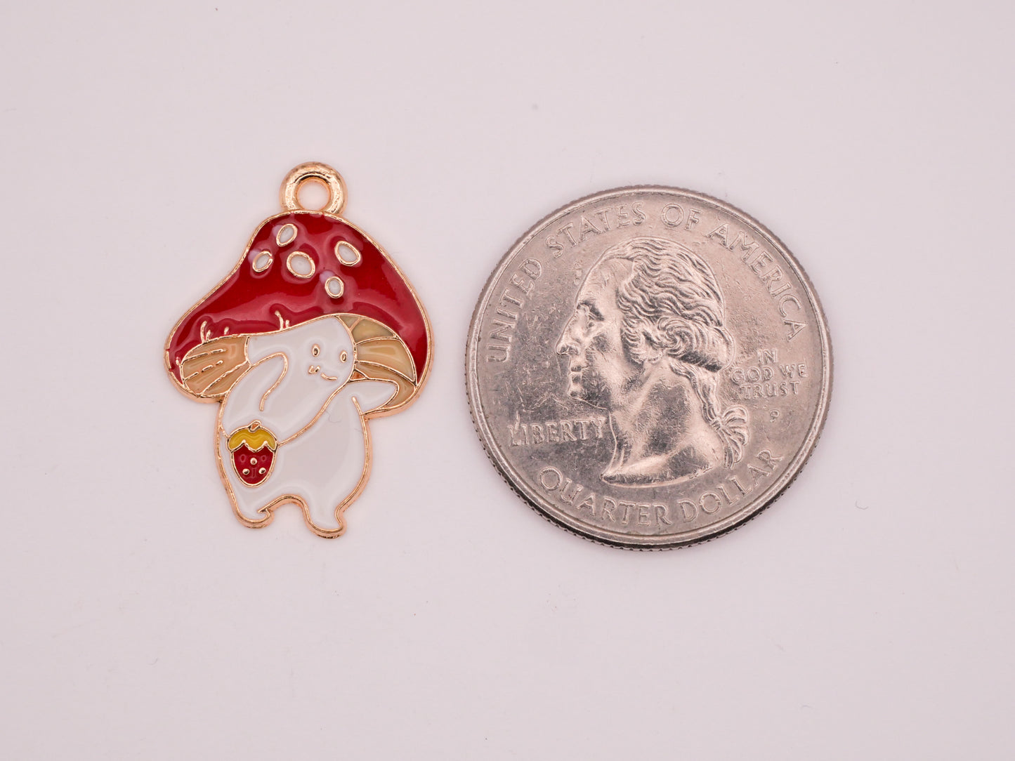 Mushroom Friend Strawberry Purse Enamel Metal Pair of Charms Embellishments 18x25mm