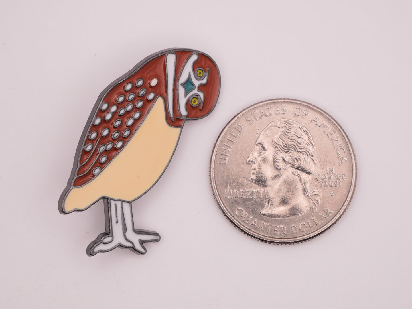 Owl Bird Head Tilt Enamel Metal Button 26x34mm