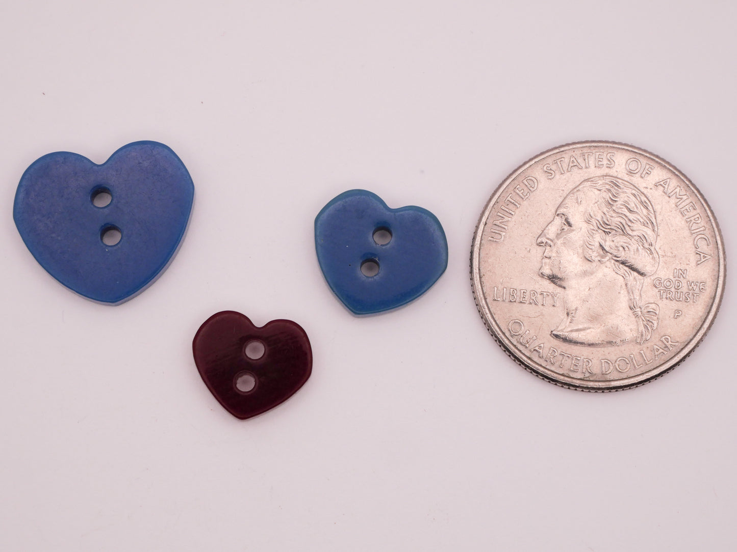 Heart Cut Plastic Blue Red Set of Four Buttons Various 9-17mm
