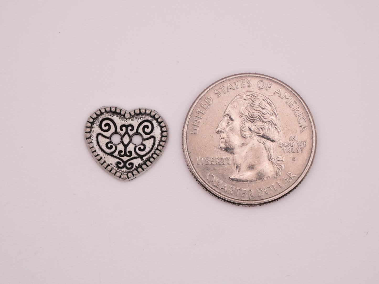 Heart Filigree Sew-Thru Silver Metal Pair of Buttons 14x15mm