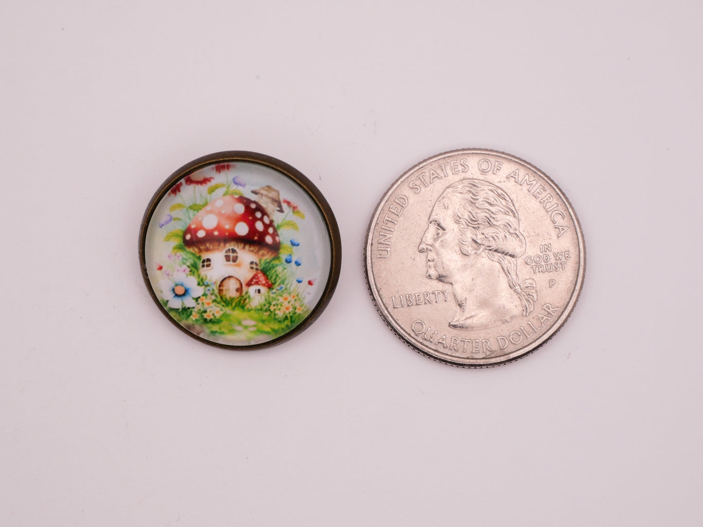 Mushroom Fairy House Dome Glass Metal Button 21mm