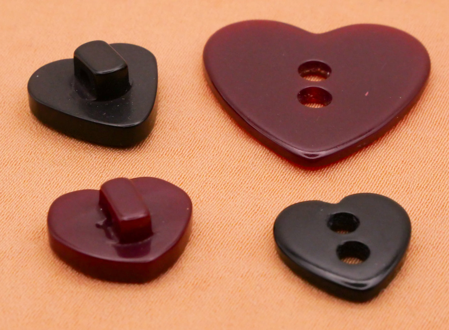 Heart Black Burgundy Vintage Plastic Button Various 12-22mm