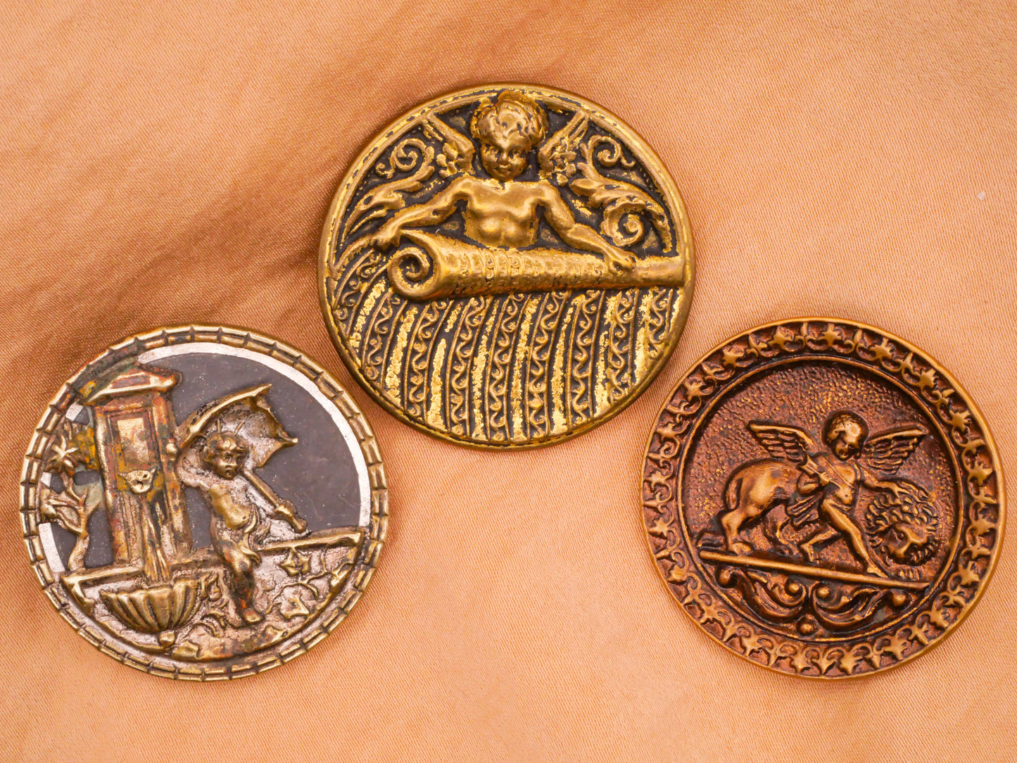Cherub Cupid Putti Lion Victorian Large Tinted Metal Button Various 36-38mm