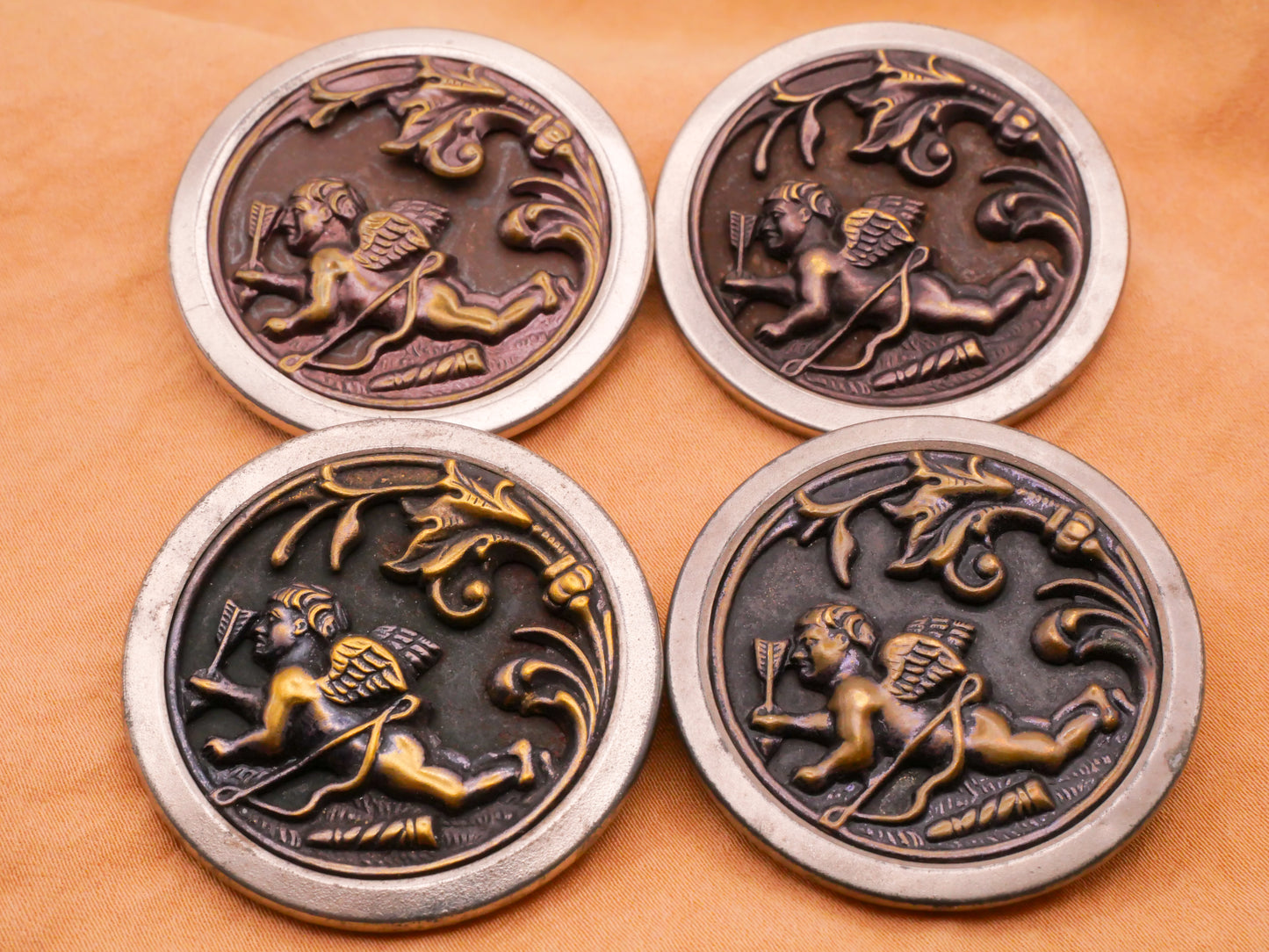Cherub Cupid Bow Arrow Foliage Tinted Large Victorian Metal Button 38mm