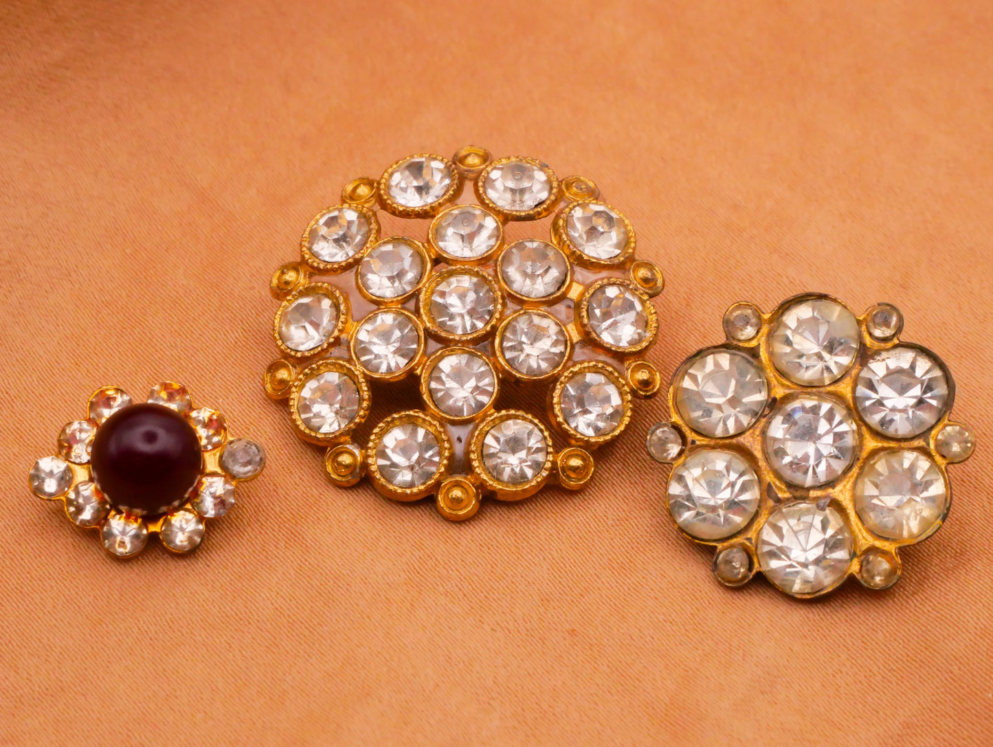 Rhinestone Vintage Glass Gold Metal Button Various 11-26mm