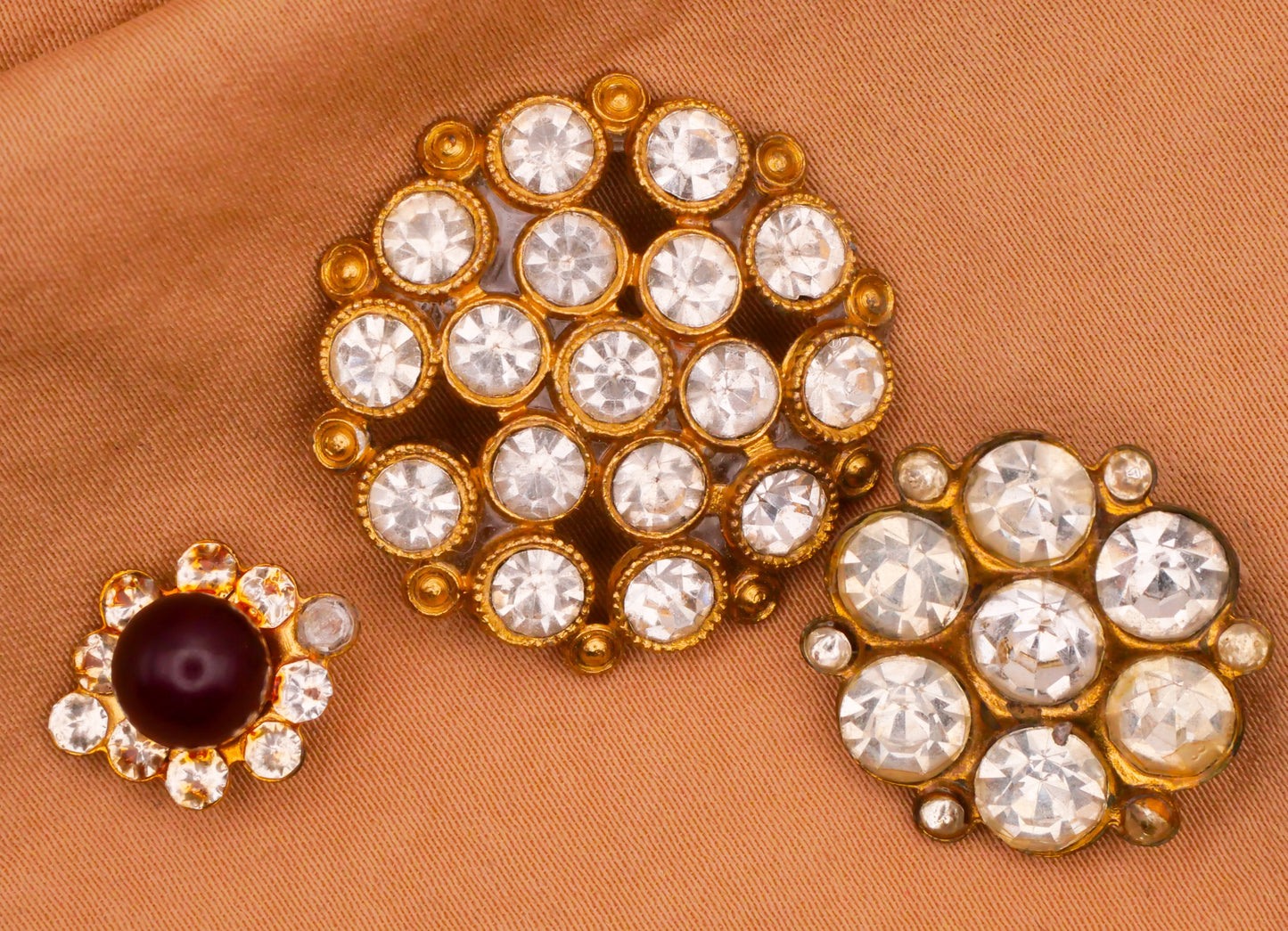 Rhinestone Vintage Glass Gold Metal Button Various 11-26mm