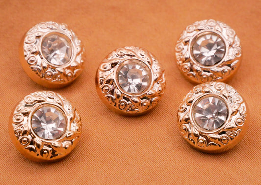 Champagne Gold Rhinestone Plastic Set of Five Buttons 11mm