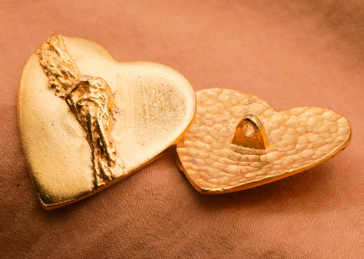 Love Knot Sash Heart Vintage Large Gold Metal Button 29x30mm