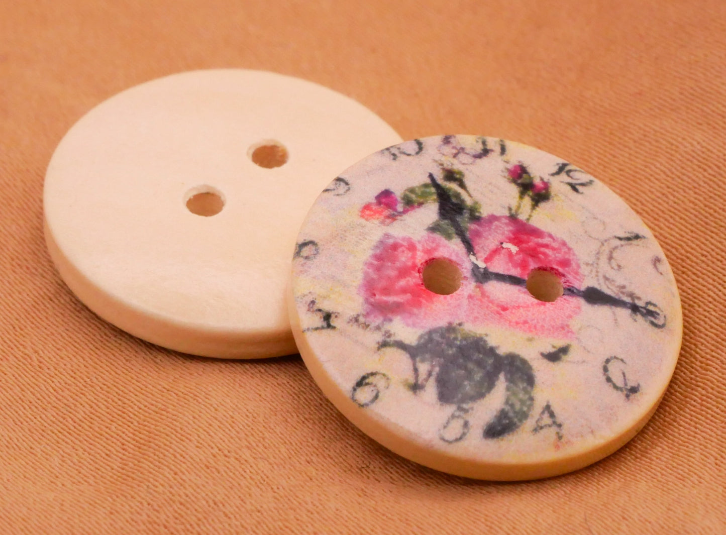 Clock Face Travel Flower Paris London Wood Set of Ten Buttons 20mm