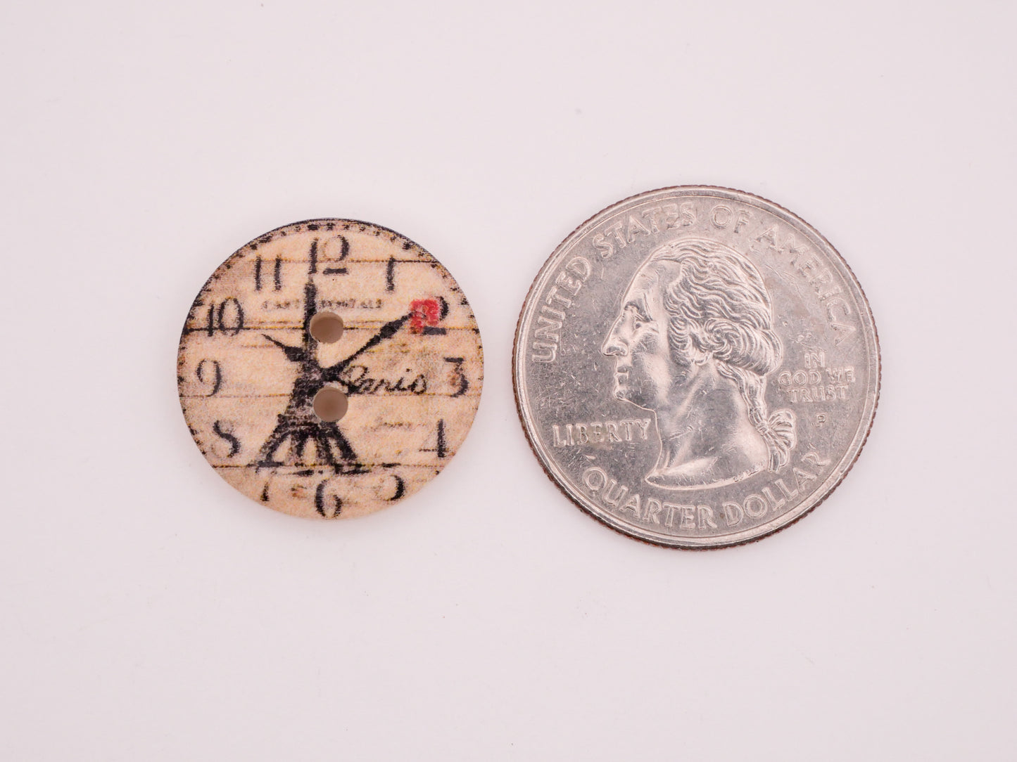 Clock Face Travel Flower Paris London Wood Set of Ten Buttons 20mm