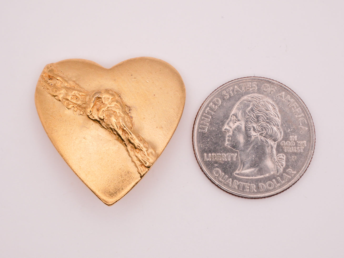 Love Knot Sash Heart Vintage Large Gold Metal Button 29x30mm