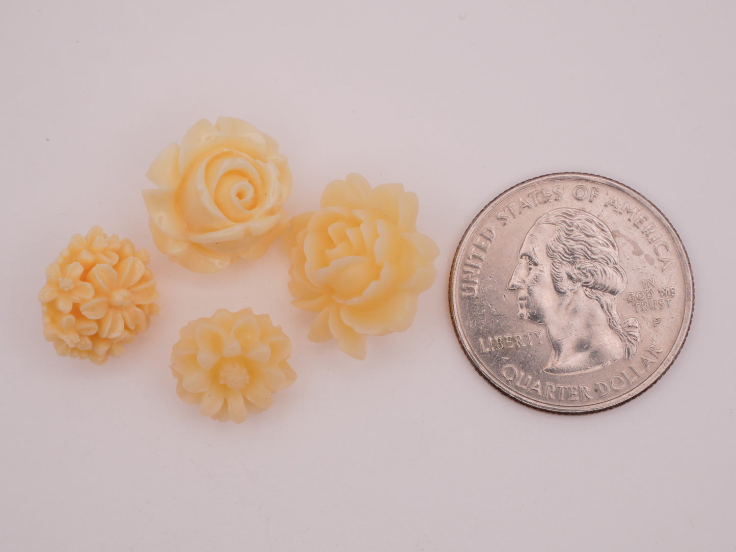 Ivory Look Resin Flowers Set of Four Buttons Various 13-20mm