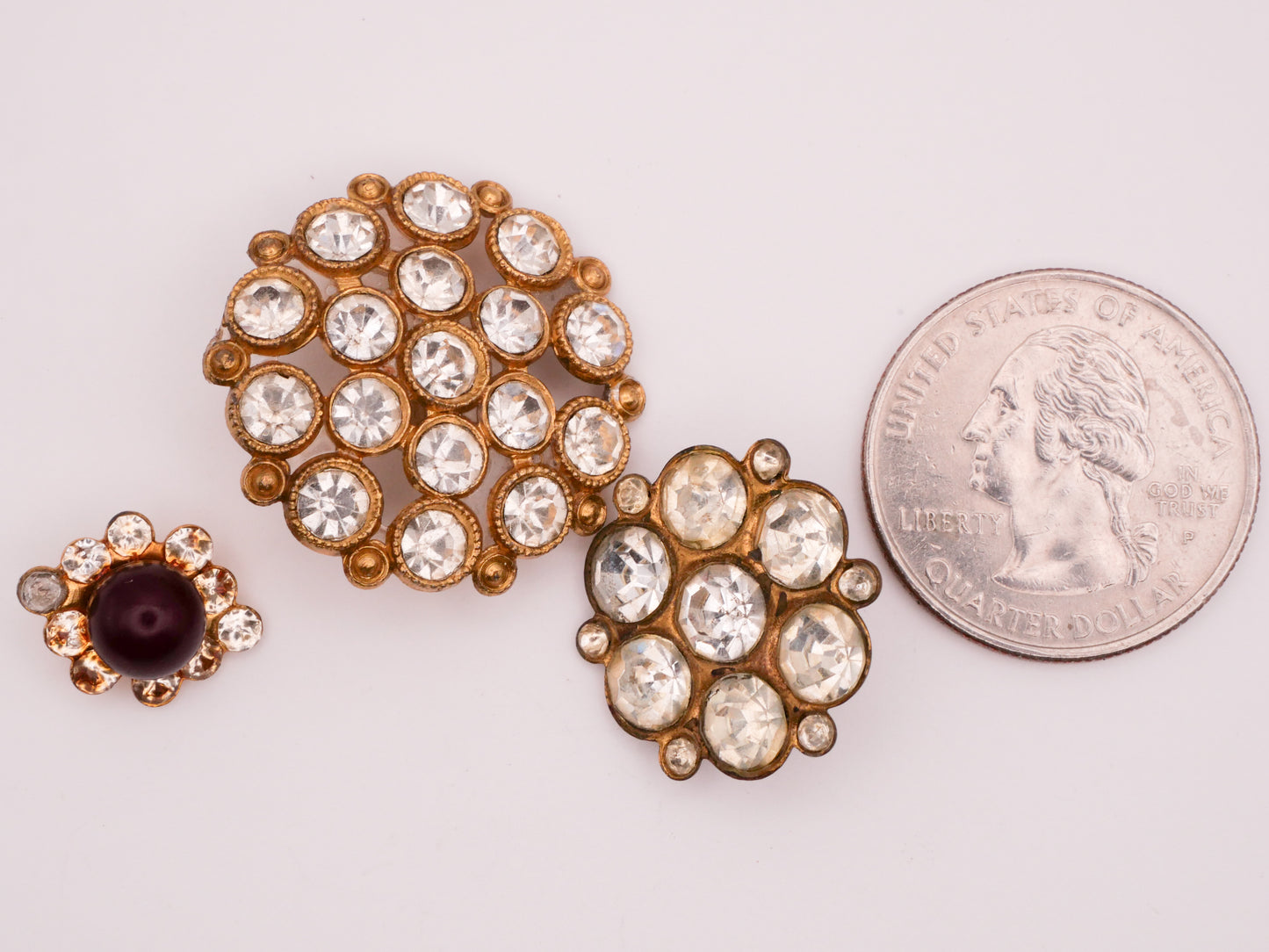 Rhinestone Vintage Glass Gold Metal Button Various 11-26mm