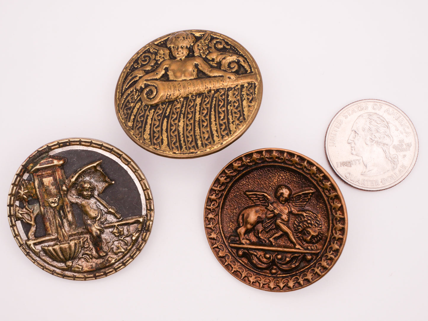 Cherub Cupid Putti Lion Victorian Large Tinted Metal Button Various 36-38mm