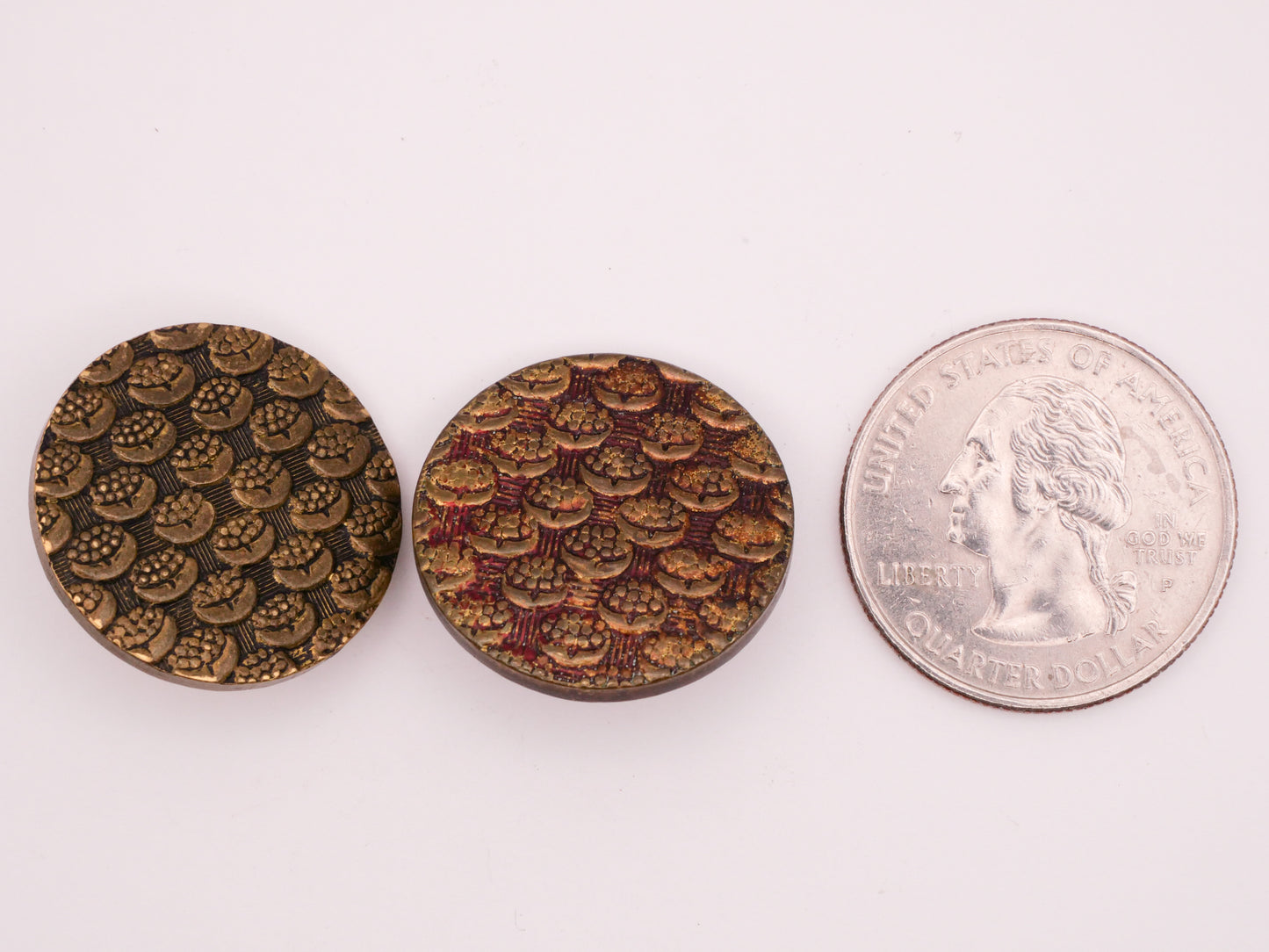 Lotus Fungi Pattern Brass Tinted Metal Paris Backmark Button Various 22-23mm