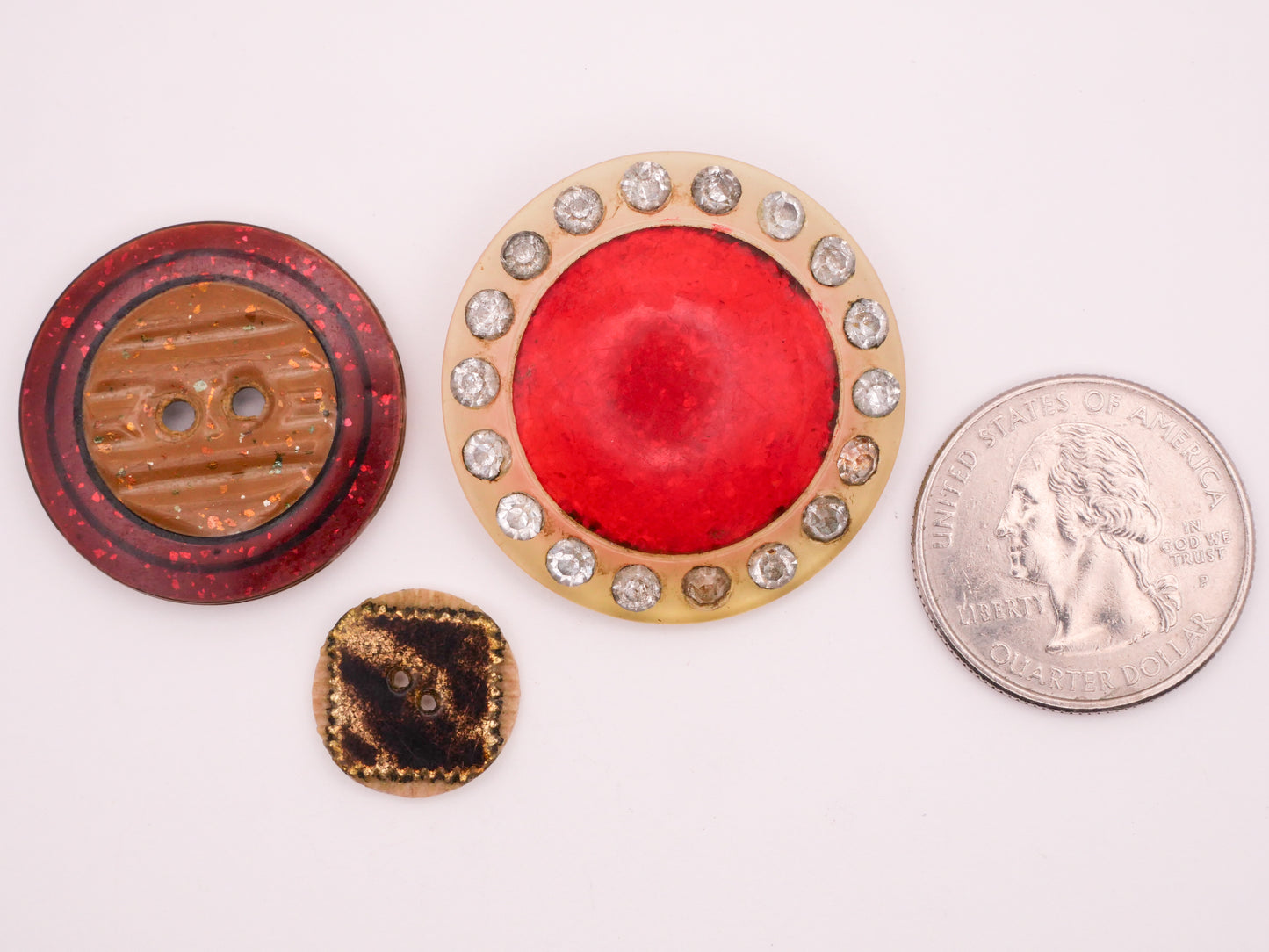 Glitter Rhinestone Celluloid Casein Early Plastic Button Various 15-33mm