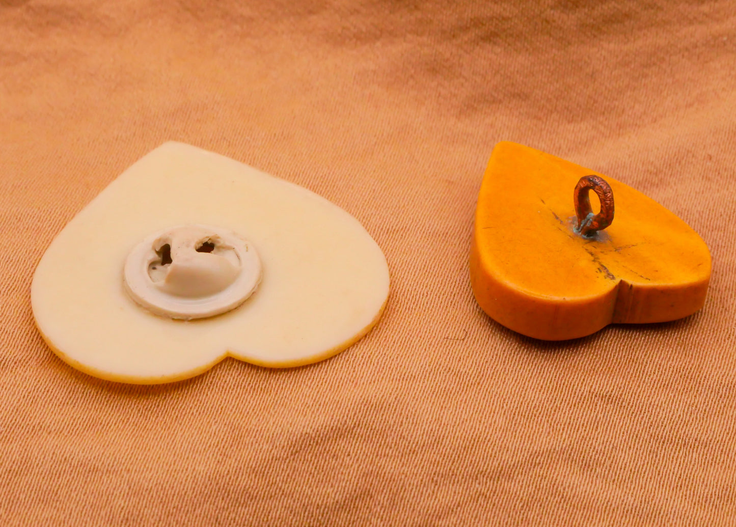 Heart Ivory Mustard Vintage Early Plastic Button Various 18-28mm