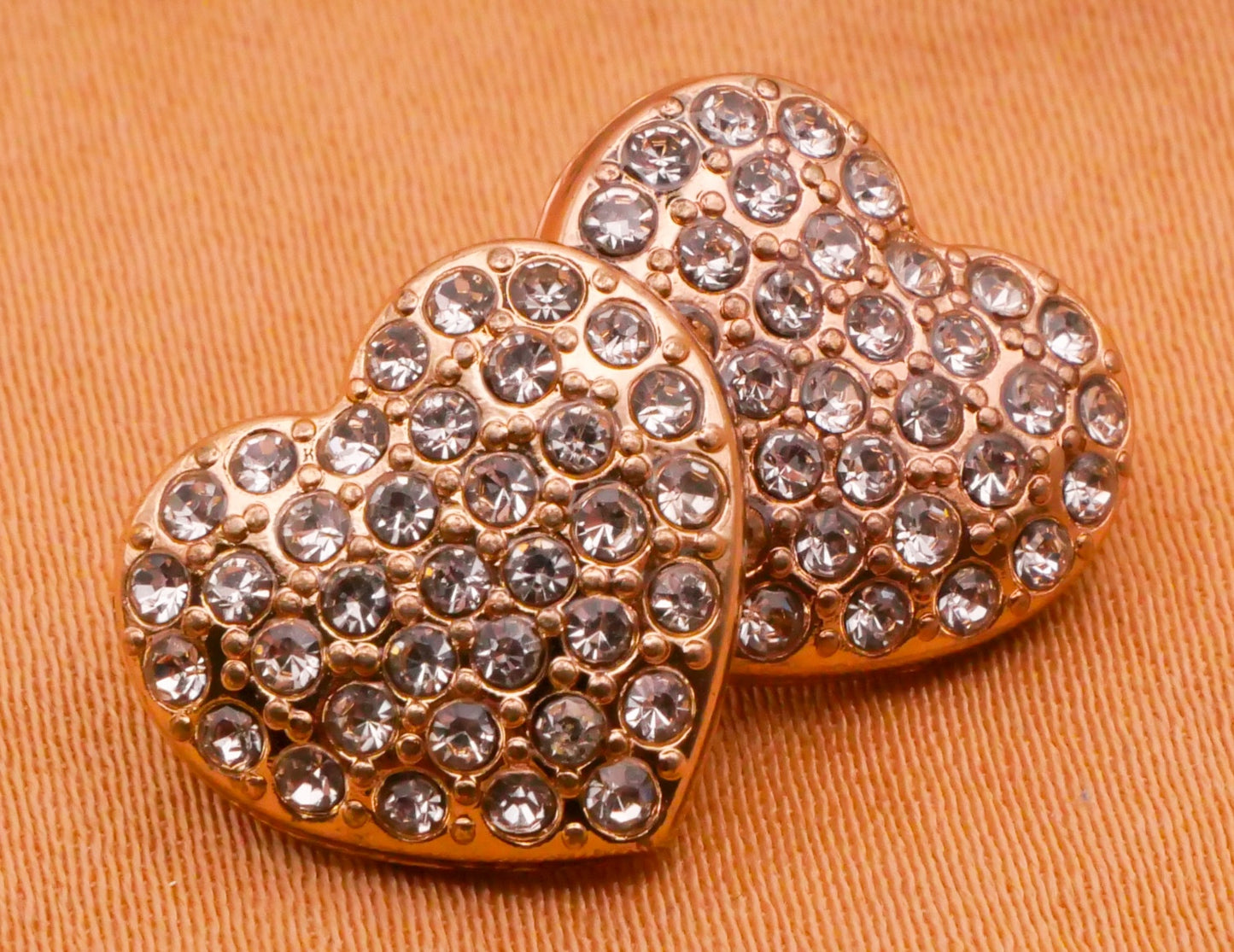 Heart Rhinestone Pave Silver Gold Metal Pair of Buttons Various 12x13mm