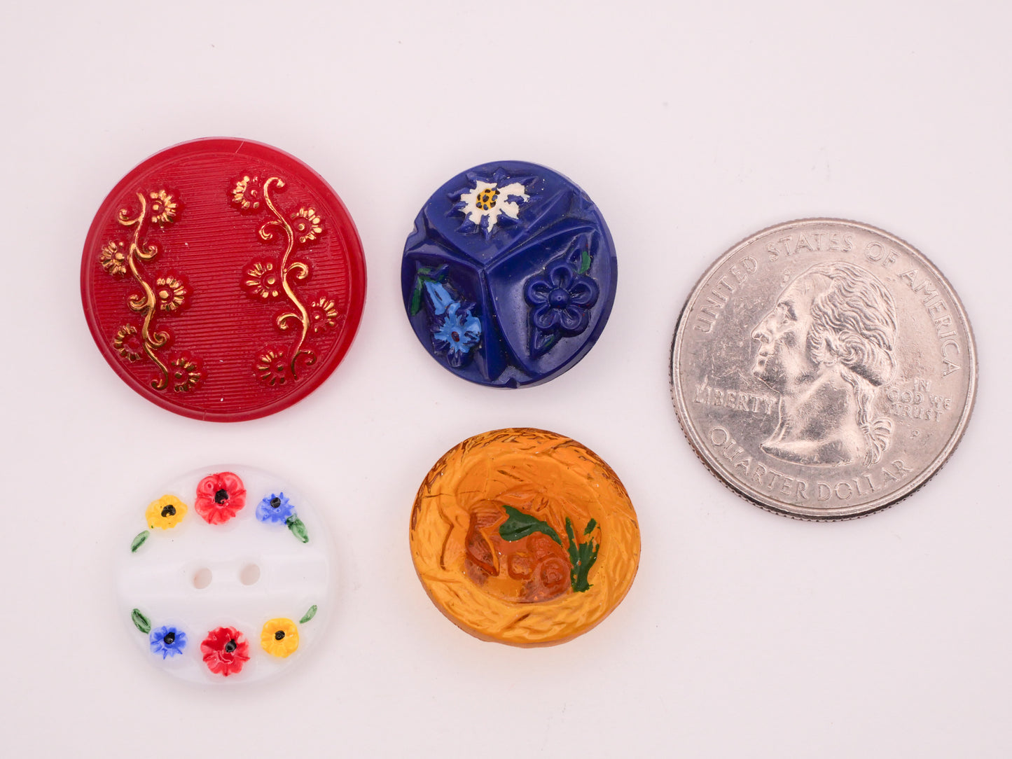 Flower Hand-Painted Vintage Glass Button Various 18-23mm