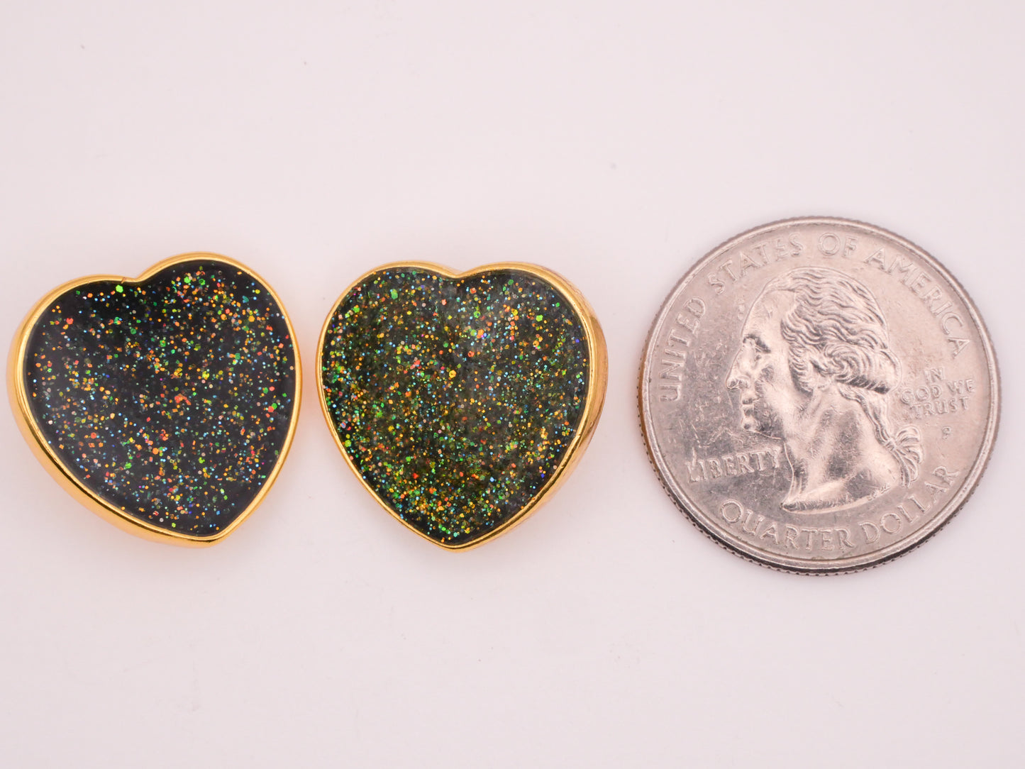 Heart Glitter Resin Gold Metal Button Various 19x20mm