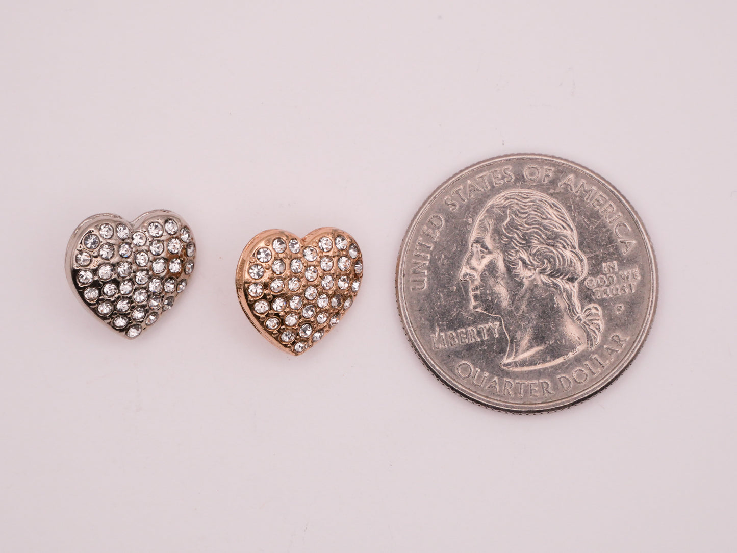 Heart Rhinestone Pave Silver Gold Metal Pair of Buttons Various 12x13mm