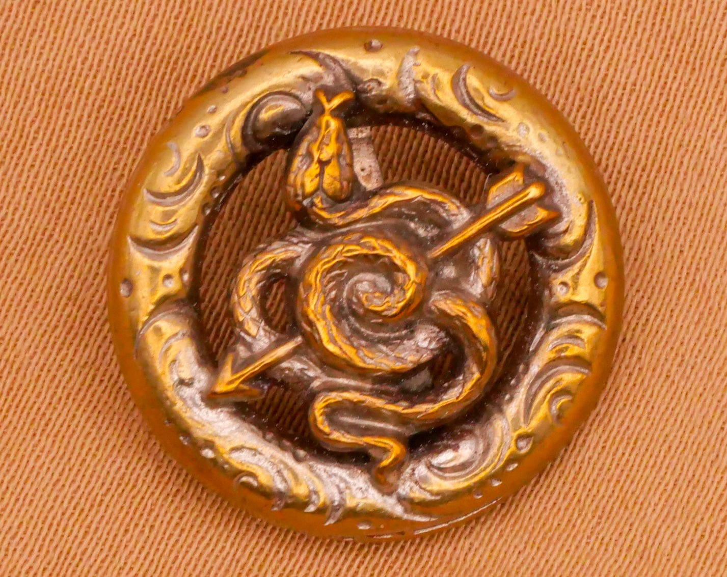 Snake Arrow Victorian Brass Metal Button 18mm