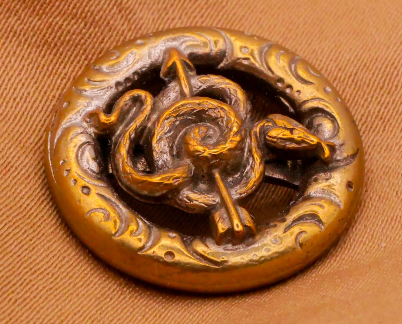Snake Arrow Victorian Brass Metal Button 18mm