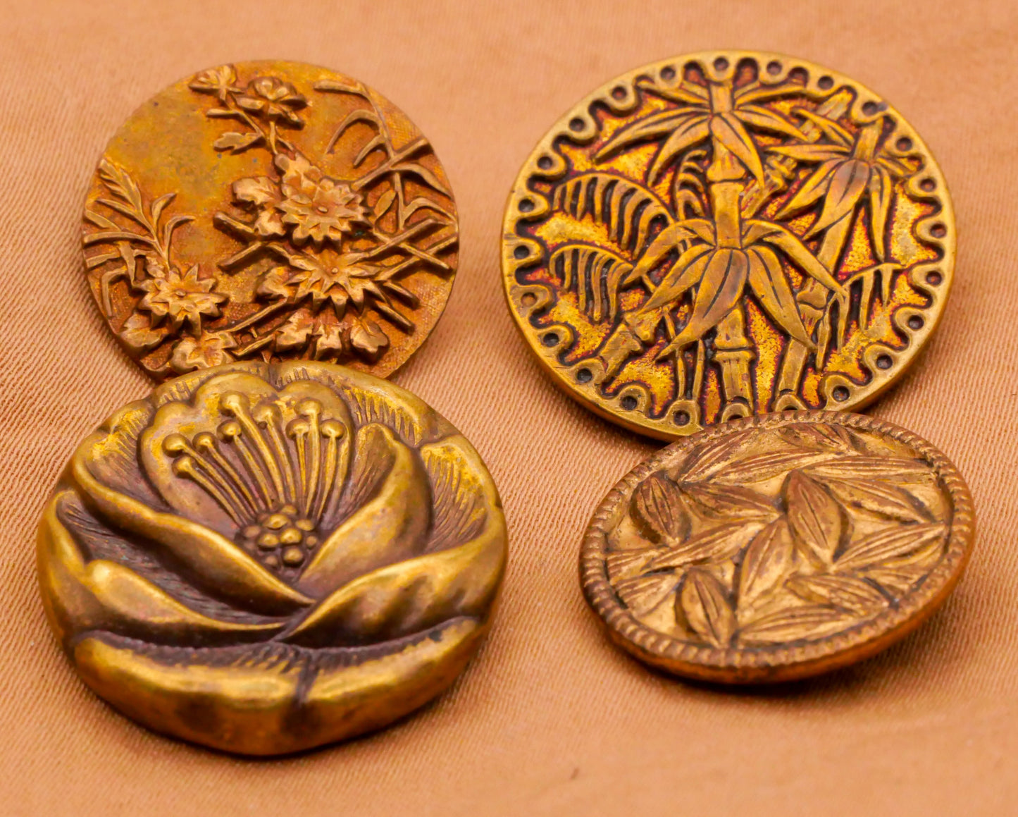 Botanical Flower Leaves Bamboo Poppy Brass Metal Button Various 19-24mm