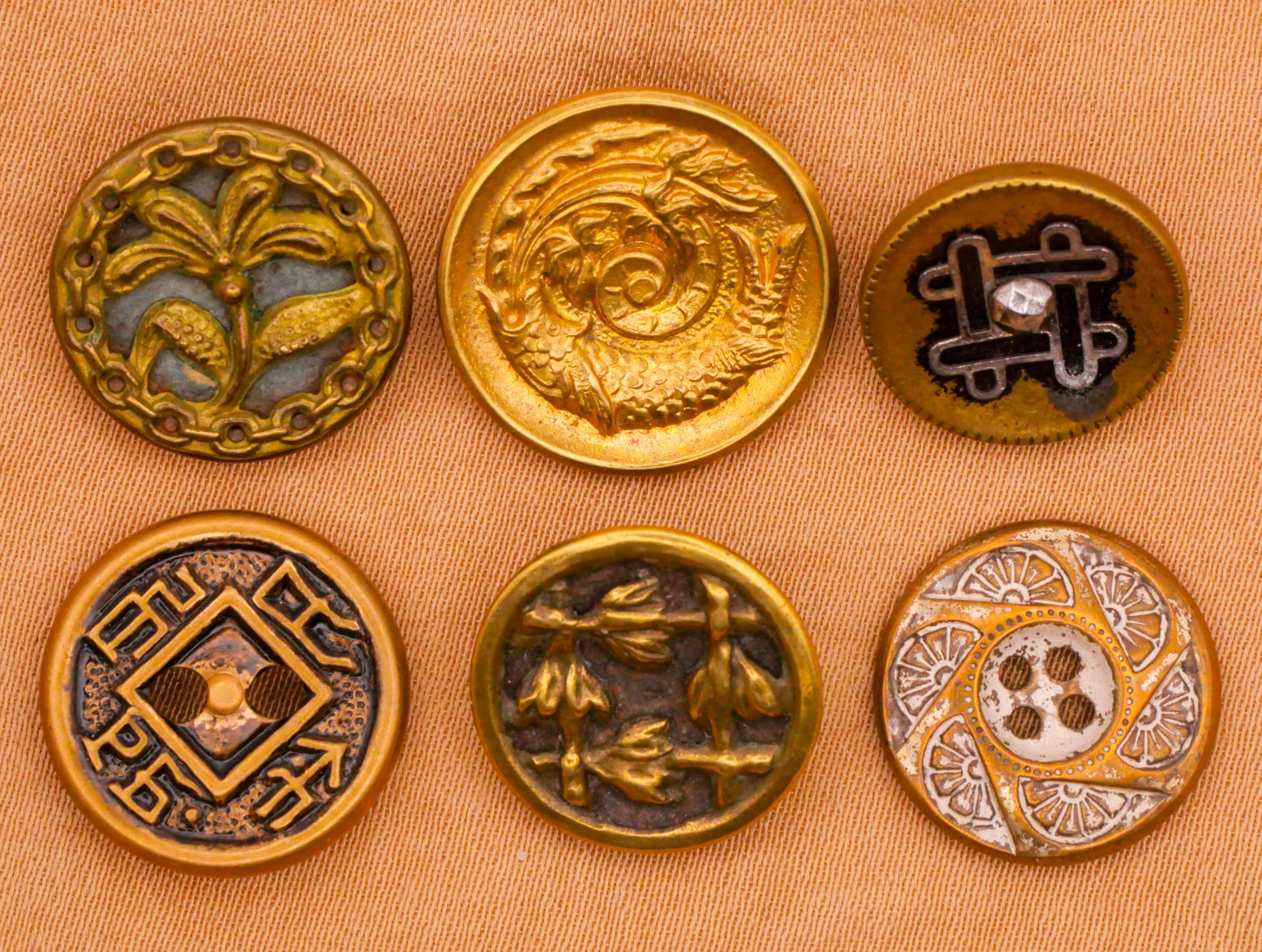 Asian Motif Brass Metal Button Various 14-17mm