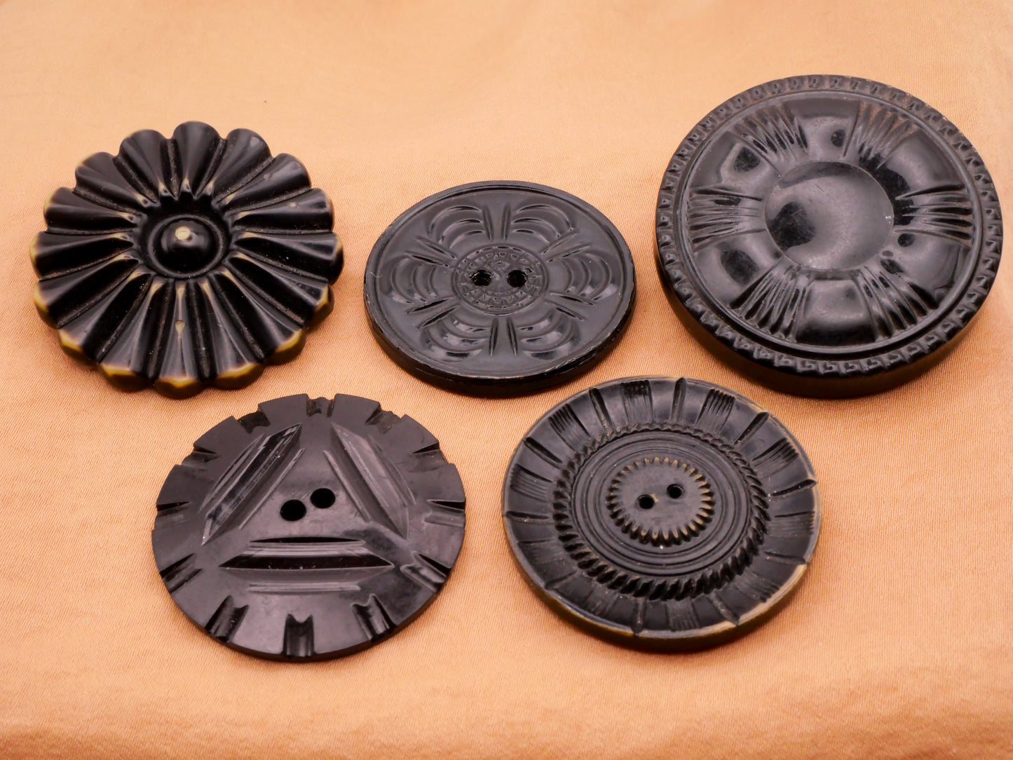 Radial Texture Black Celluloid Early Plastic Large Button Various 36-44mm