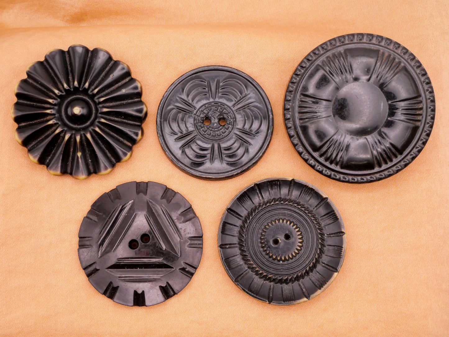 Radial Texture Black Celluloid Early Plastic Large Button Various 36-44mm