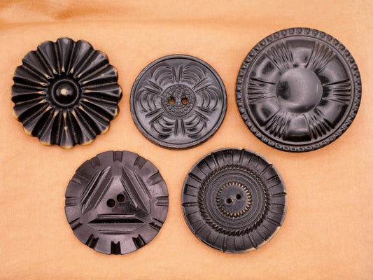 Radial Texture Black Celluloid Early Plastic Large Button Various 36-44mm