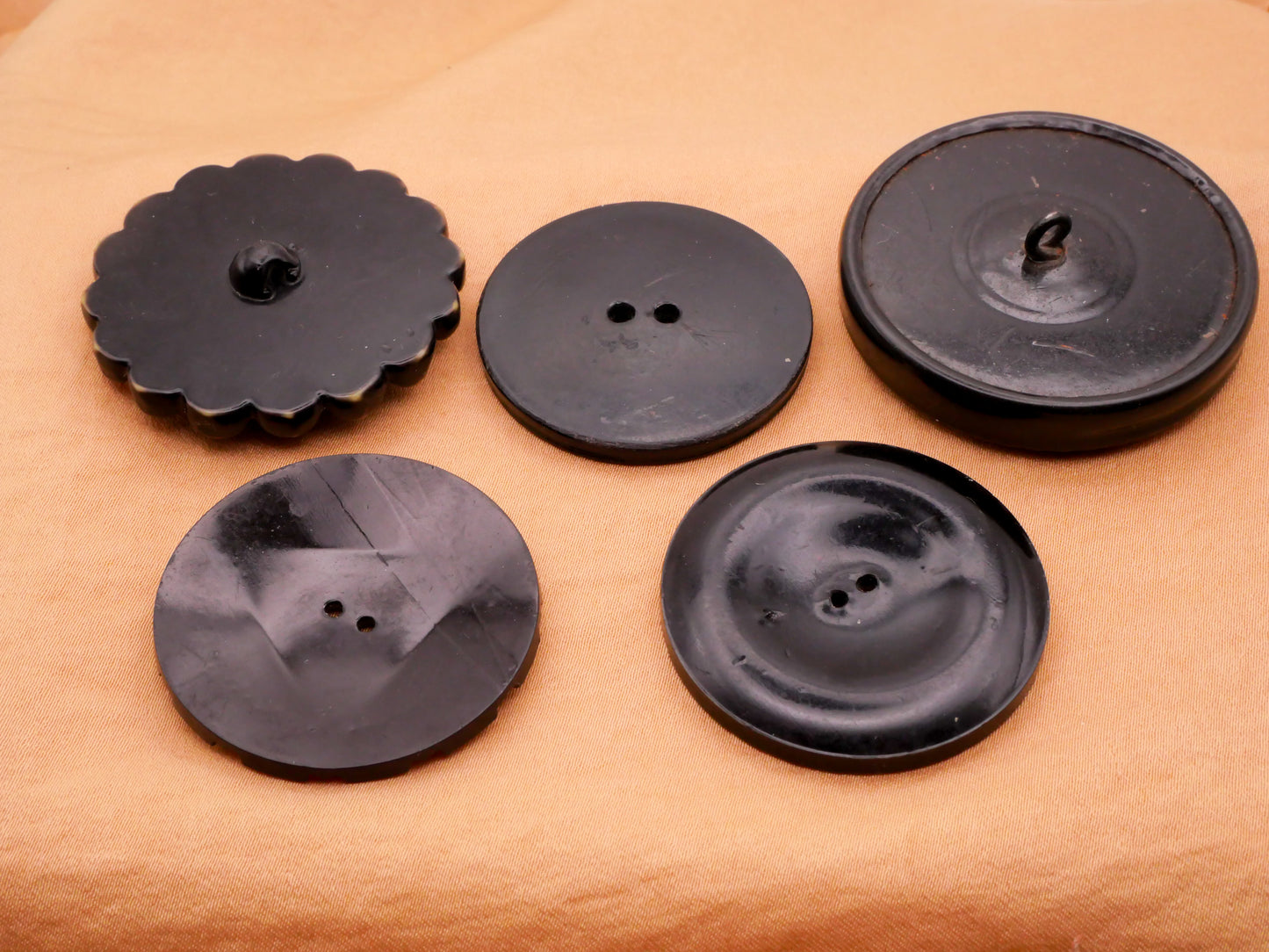 Radial Texture Black Celluloid Early Plastic Large Button Various 36-44mm