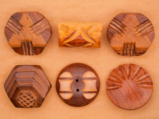 Carved Wood Medium Tone Vintage Button Various 16-29mm