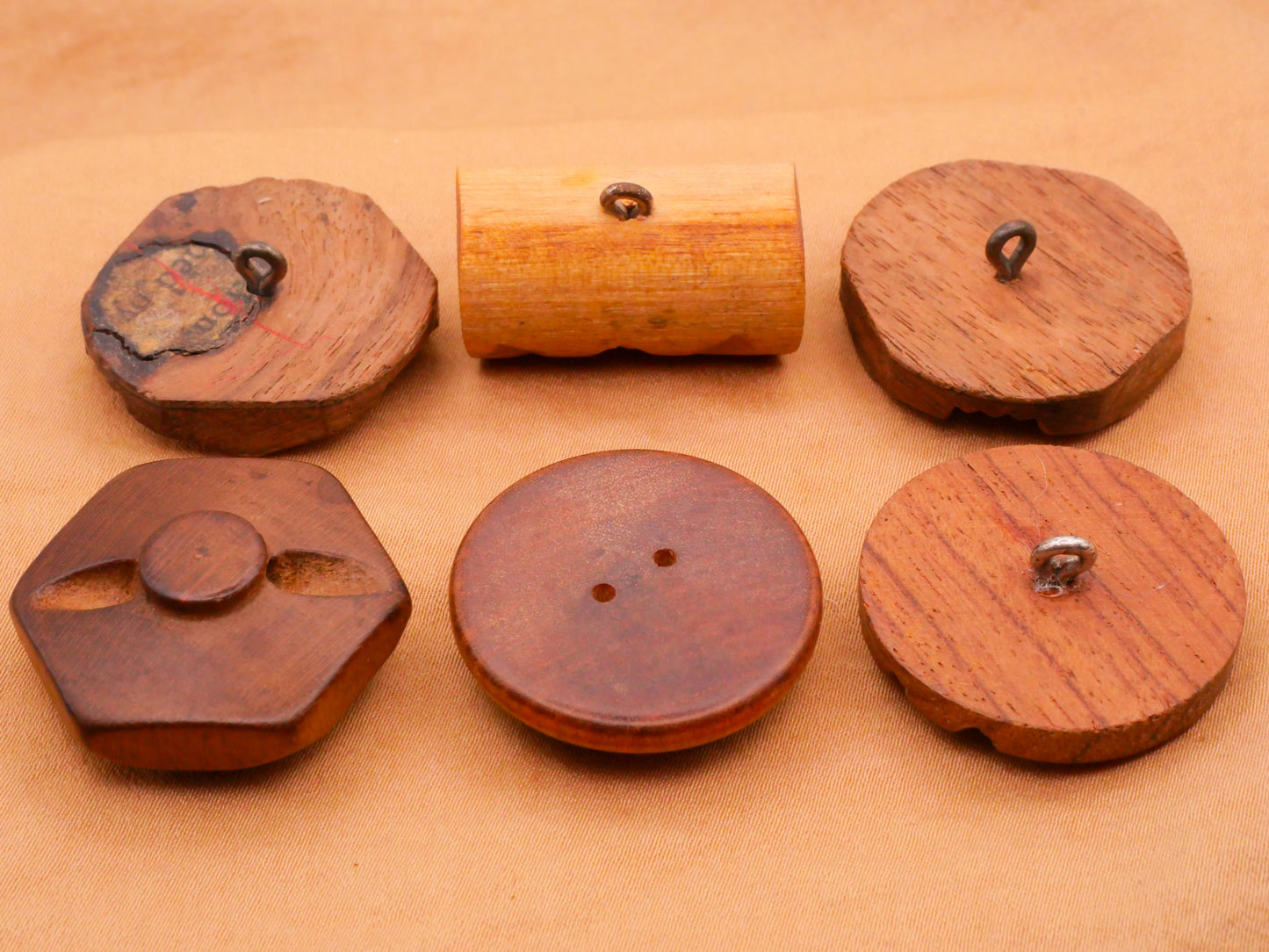 Carved Wood Medium Tone Vintage Button Various 16-29mm