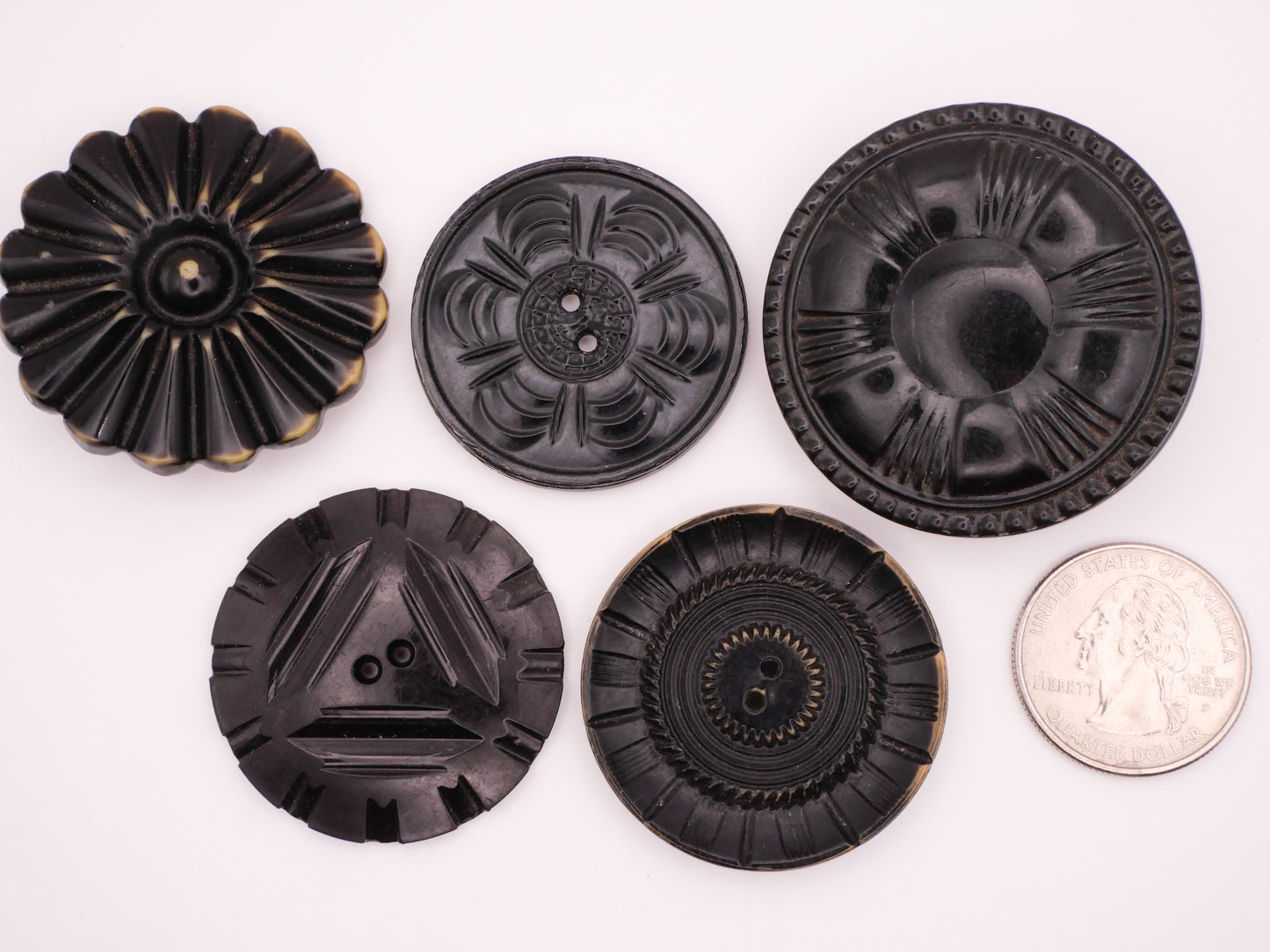 Radial Texture Black Celluloid Early Plastic Large Button Various 36-44mm
