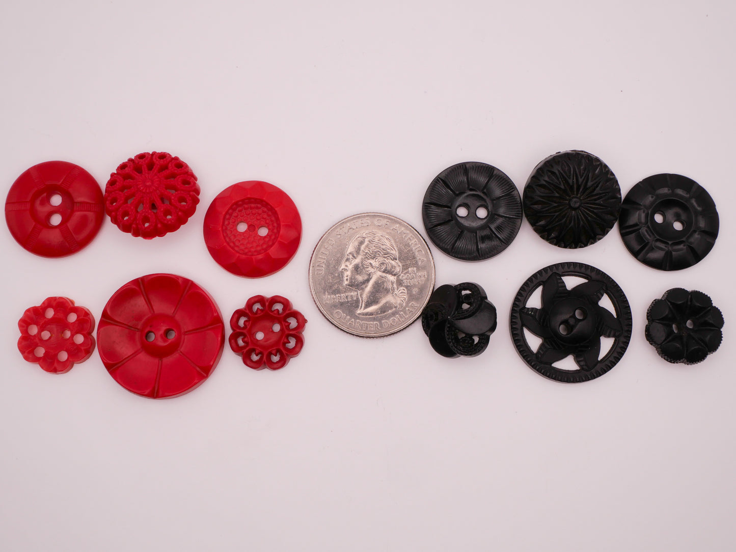 Housecoat Red Black Vintage Plastic Button Various 14-24mm