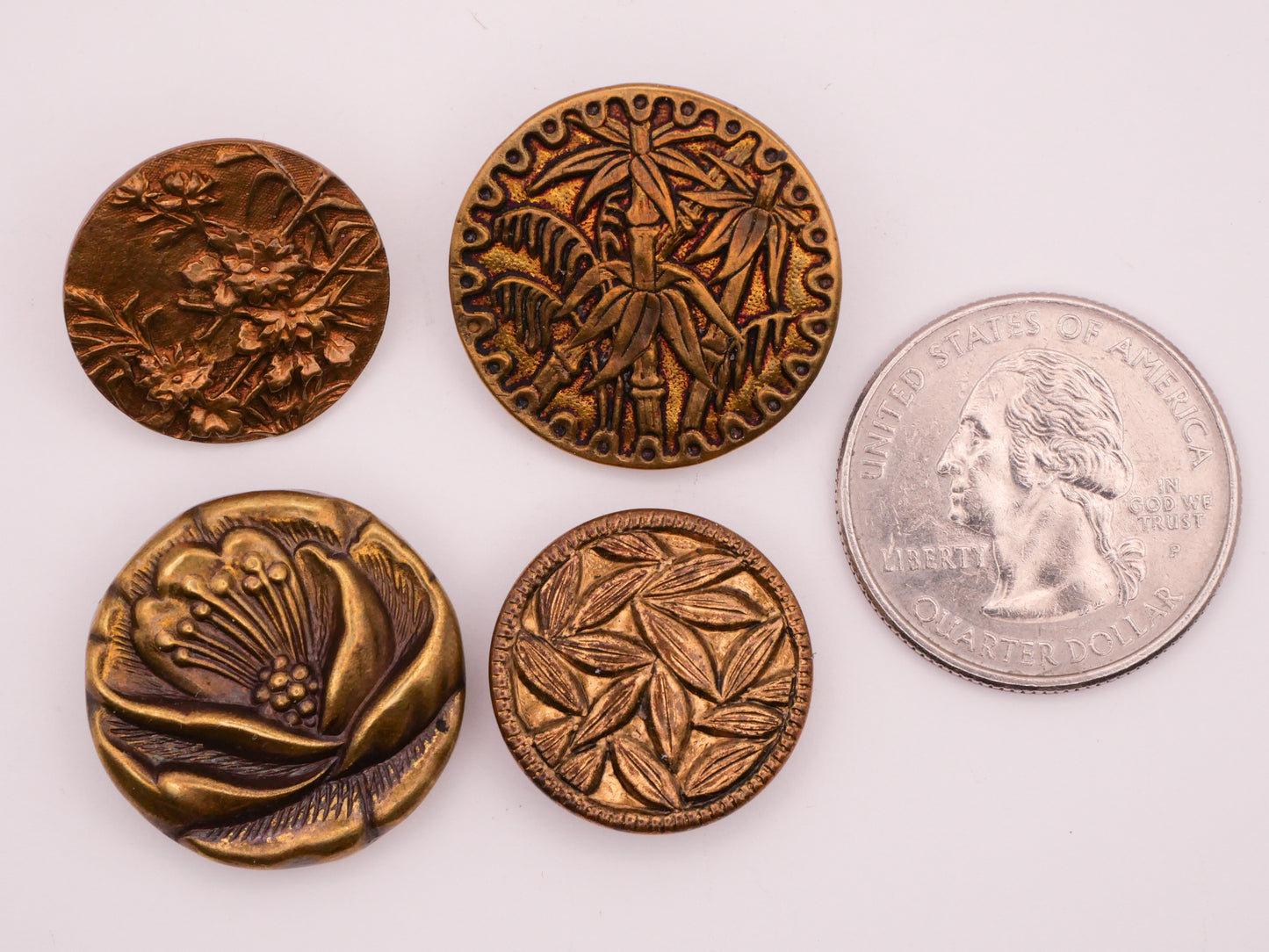 Botanical Flower Leaves Bamboo Poppy Brass Metal Button Various 19-24mm