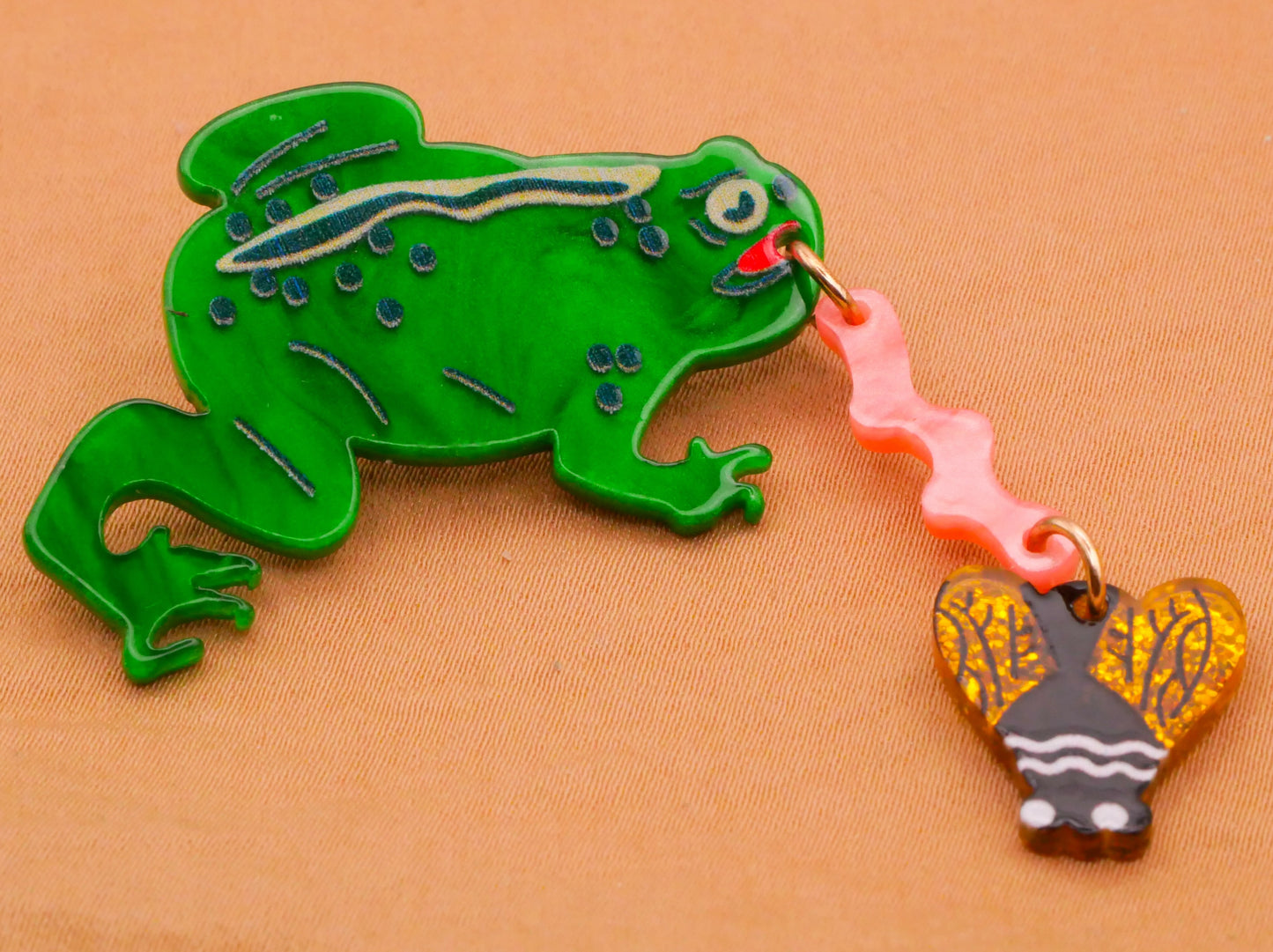 Frog Catching Fly Moveable Large Acrylic Plastic Button 43x59mm