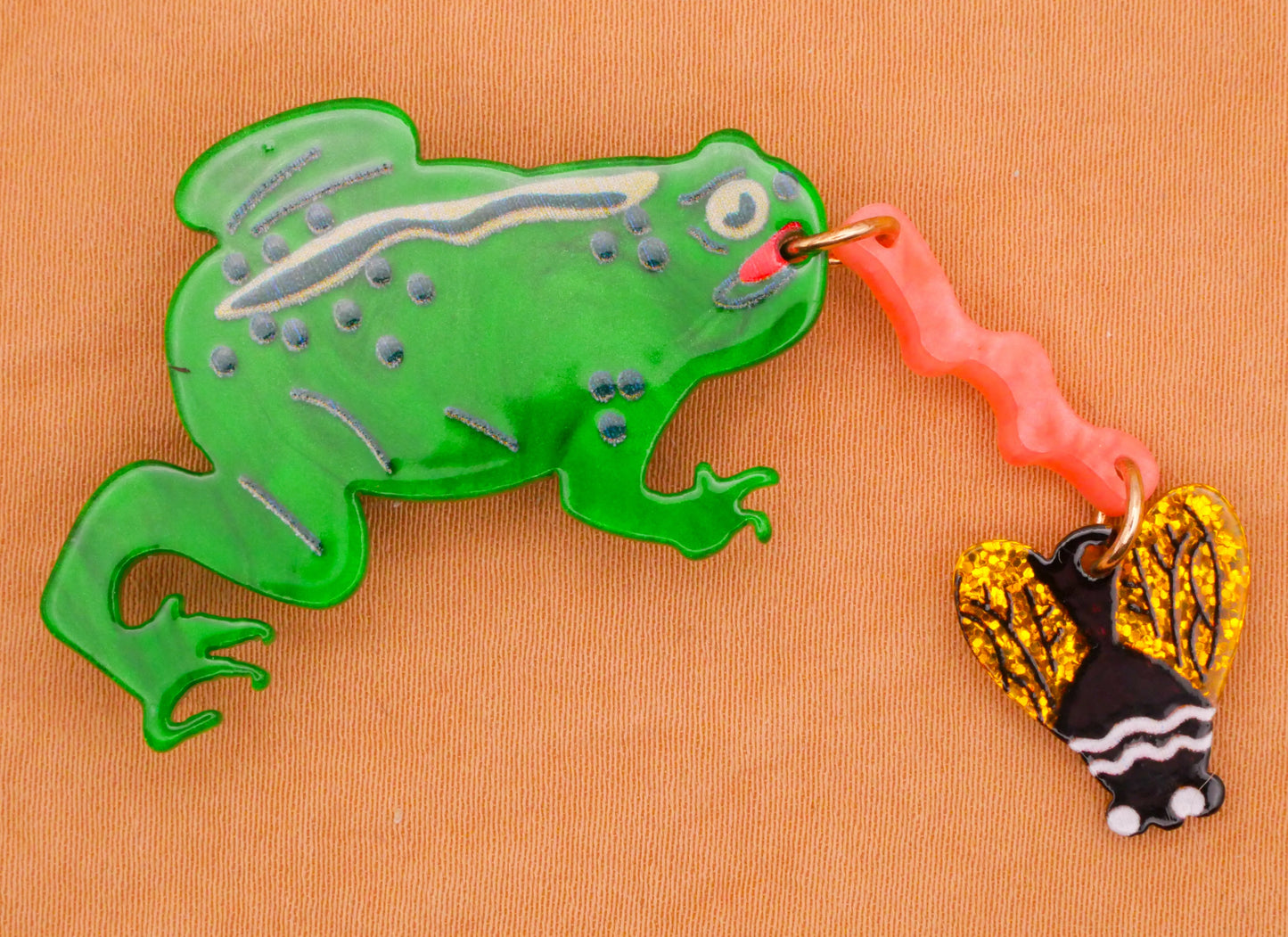 Frog Catching Fly Moveable Large Acrylic Plastic Button 43x59mm