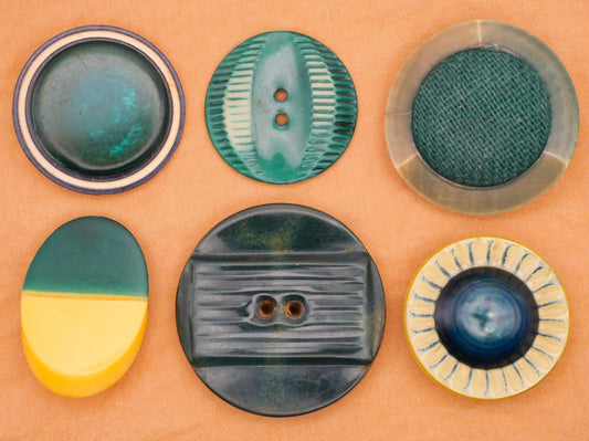 Teal Blue Green Celluloid Early Plastic Button Various 22-37mm
